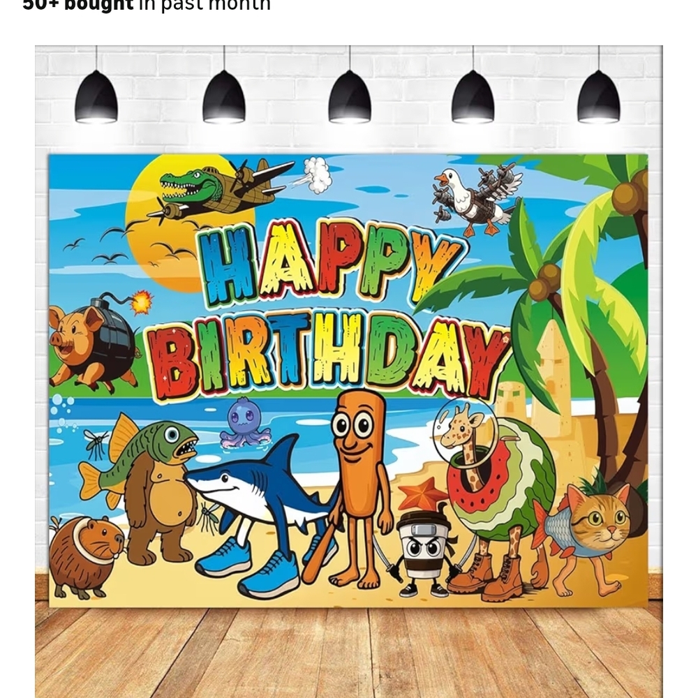 Happy Birthday Tropical Cartoon Backdrop - Bright Multicolor